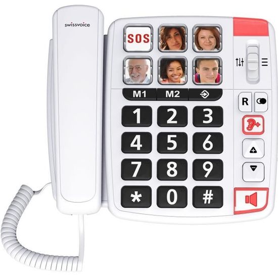Téléphone filaire Senior - SWISSVOICE Xtra 1110 - Grandes touches, SOS, amplificateur d'écoute