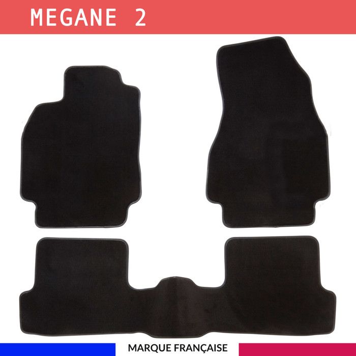 Tapis de sol voiture - Sur mesure pour RENAULT MEGANE 2 (09/2002-10/2008) Antidérapant - 3 pièces : Protection arrière - Moquette