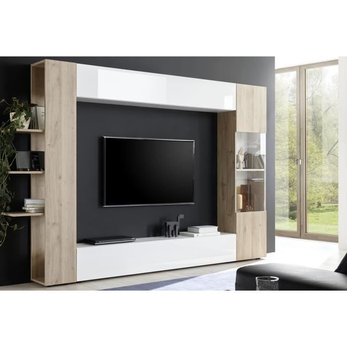 LUCIE LAQUE BLANC ET CHENE ENSEMBLE COMPOSITION 2 MEUBLE TV TENDANCE