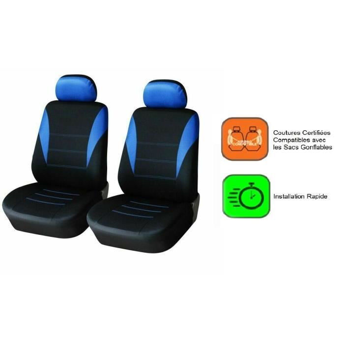 Pour Nissan Peugeot Citroen Housses Couvre Sieges Avant Auto Bleu - Noir