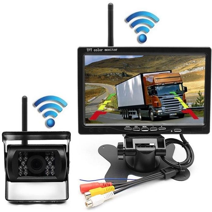 Nouvelle Caméra de Recul Sans Fil 7 Pouces HD LCD Ecran+Caméra de Voiture Etanche pour Camion RV Bus Remorque +Allume-cigare