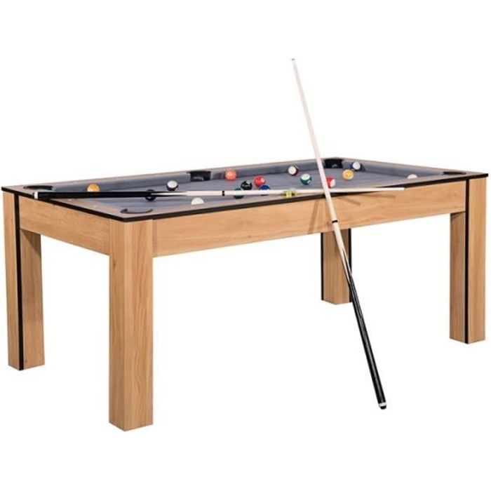Billard Island 185cm hêtre tapis gris convertible table salle manger