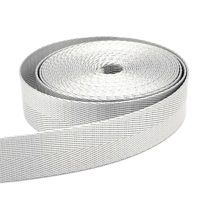 Sangle nylon polyester 25mm Gris Argent brillant pour sacs à dos main lunch bag couture anse accessoires rouleau de 10 mètres