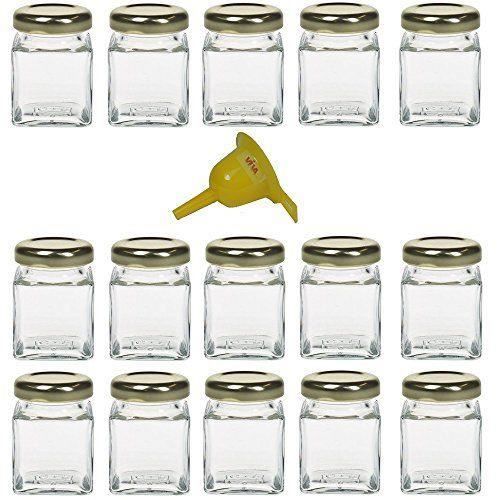 Lot de 15 mini pots 50ml pour confiture ou marmelade avec entonnoir jaune