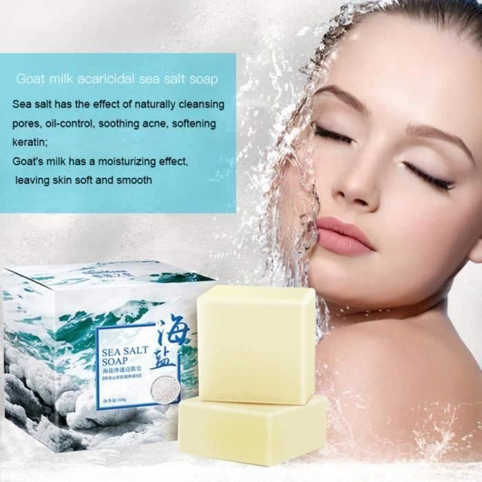 Sel de mer Pimple Savon au sel de mer naturel au lait de chèvre visage pour peaux sèches et grasses naturelles (100G)