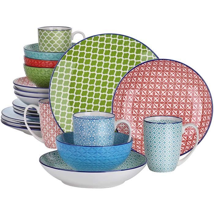 vancasso, série Macaron, Service de Table en Porcelaine pour 4 Personnes, 20 Pièces, Assiette Plate, Style Japonais