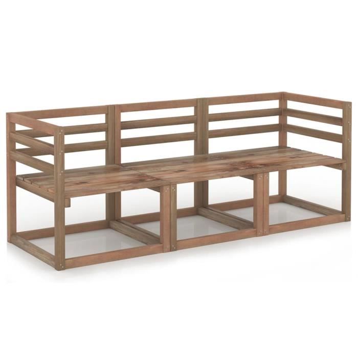 UNIQUE Salon palette de jardin 3 pcs Marron Canapé de Terrasse Canapé d’extérieur Bois de pin imprégné 1388