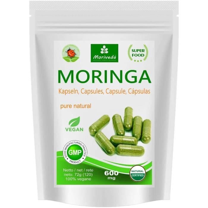 Moringa capsules 600mg ou Moringa Energy Tabs 950mg OleiferavégétalienProduit de qualité de (120 capsules) 630