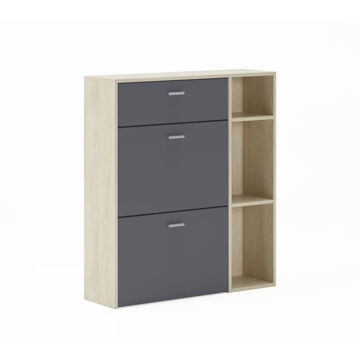 Armoire à chaussures WIND,structure Puccini,couleur Gris Anthracite sur les 2 portes basculantes et le tiroir, mesure 90x26x101.5cm