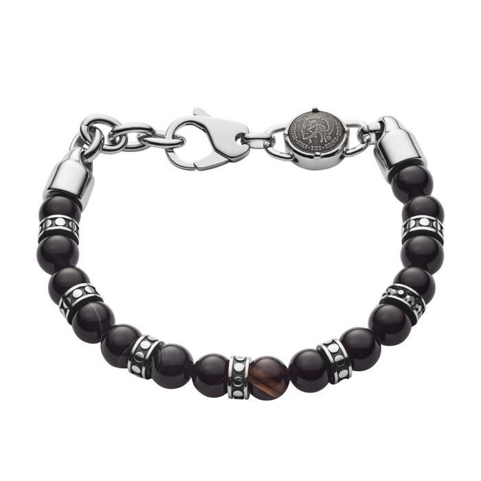 Bracelet DIESEL en Acier Noir et Perle d'Agate Noire