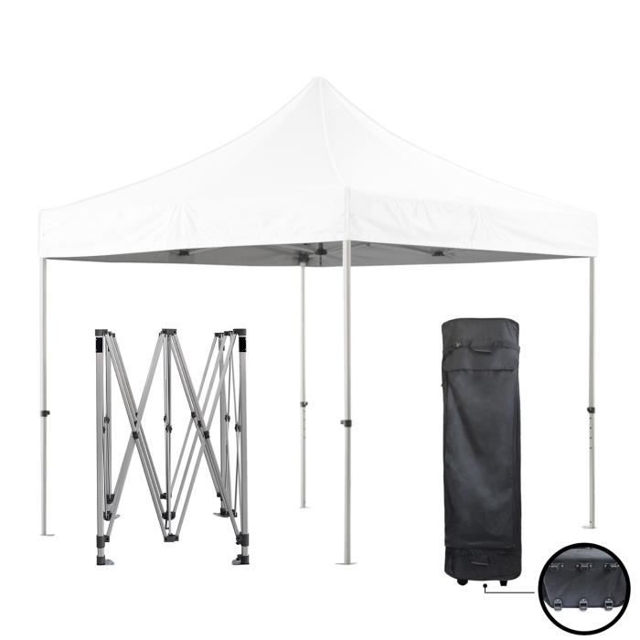 Tente pliante blanche 3x3m SUPER Robuste Tube 40mm en ALU Bâche 420D étanche Barnum Pliable jardin marché, Sac de transport