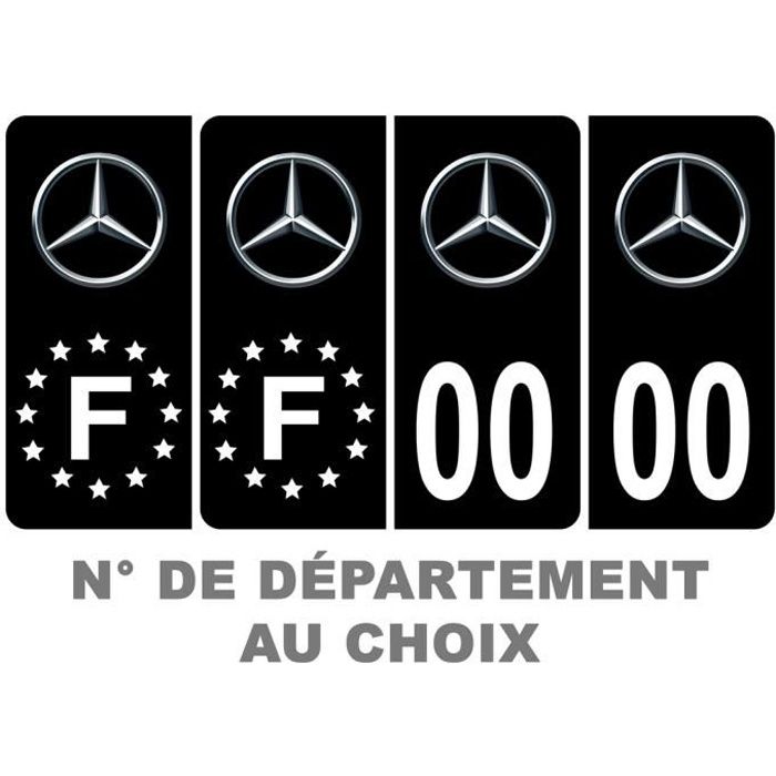 Pack 2 paires Autocollant Stickers Plaque d'immatriculation Prenium Mercedes Noir - Numéro Personnalisé
