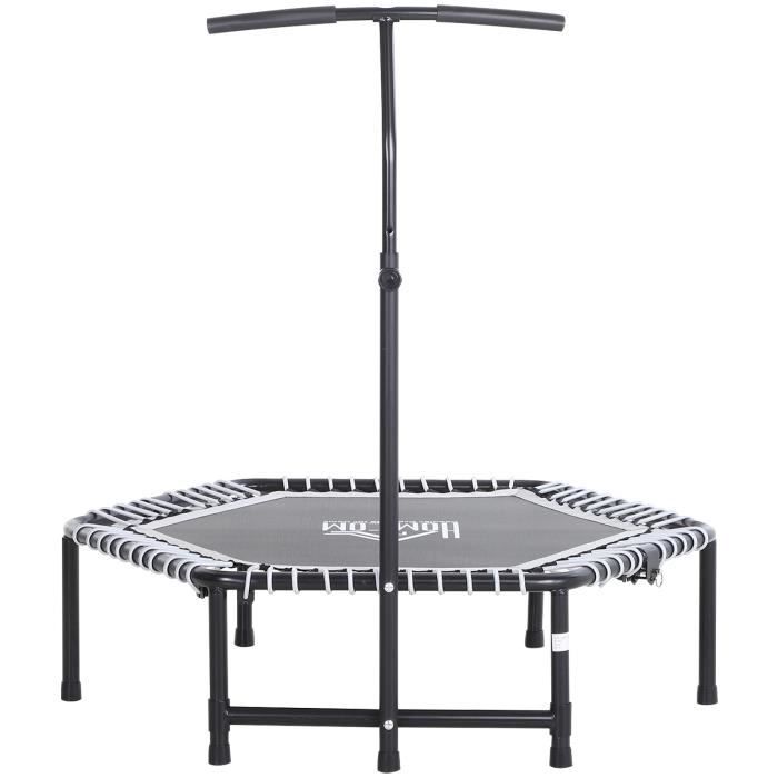 HOMCOM Trampoline de Fitness / Gymnastique Pliable haute performance Ø 122 cm élastiques Bungee guidon hauteur réglable 122-138 cm