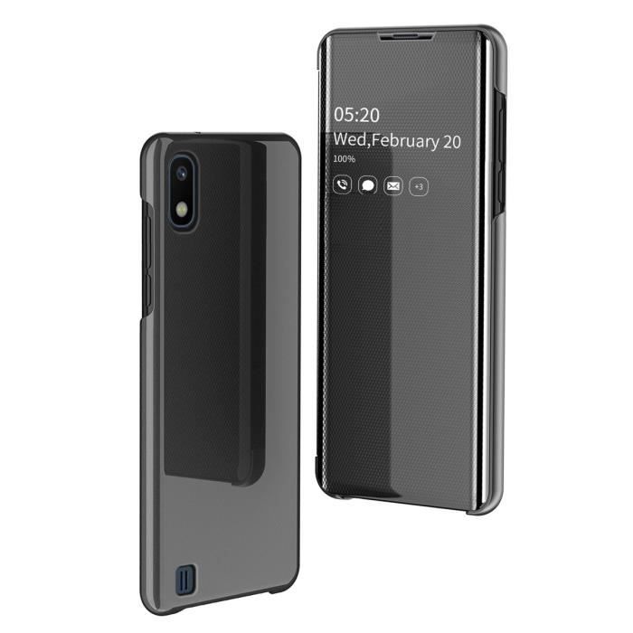 Coque Samsung Galaxy A10, Clear View Étui à Rabat Miroir Antichoc Portable Housse pour Samsung Galaxy A10 - Noir