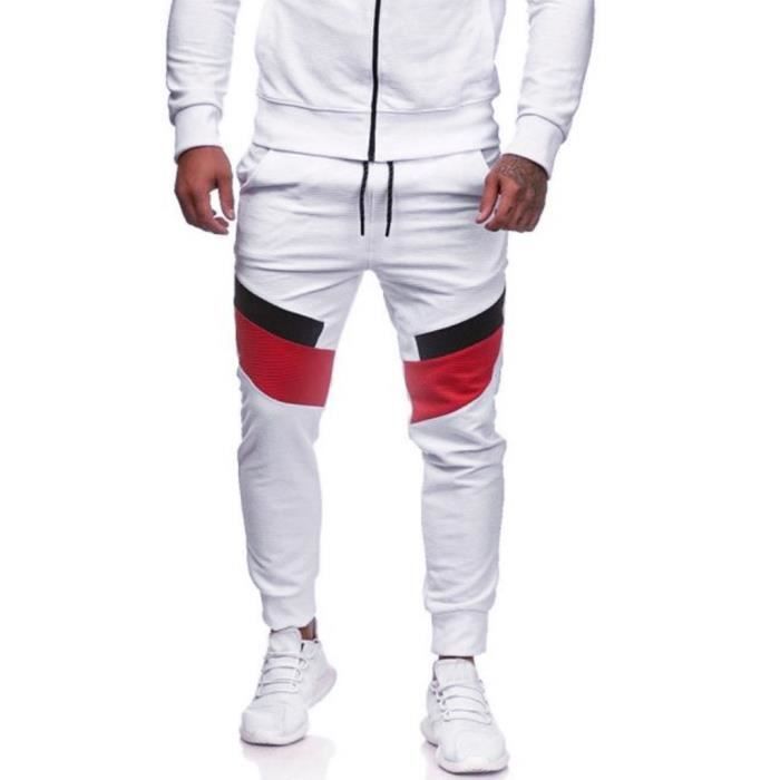 Pantalons de sport décontractés pour hommes Pantalons de jogging ajustés à patchwork Blanc Yuanliae2020
