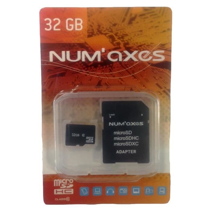 NUM'AXES Carte Micro SD 32 Go Classe 10 avec adaptateur
