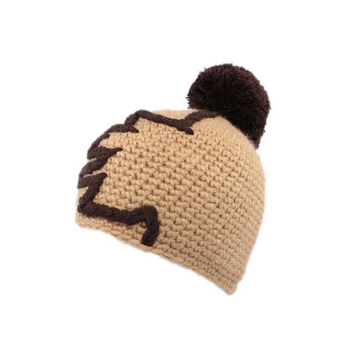 Bonnet Marron à pompon modèle Race marque Nyls Création - Bonnet en laine marron beige et chocolat style fantaisie