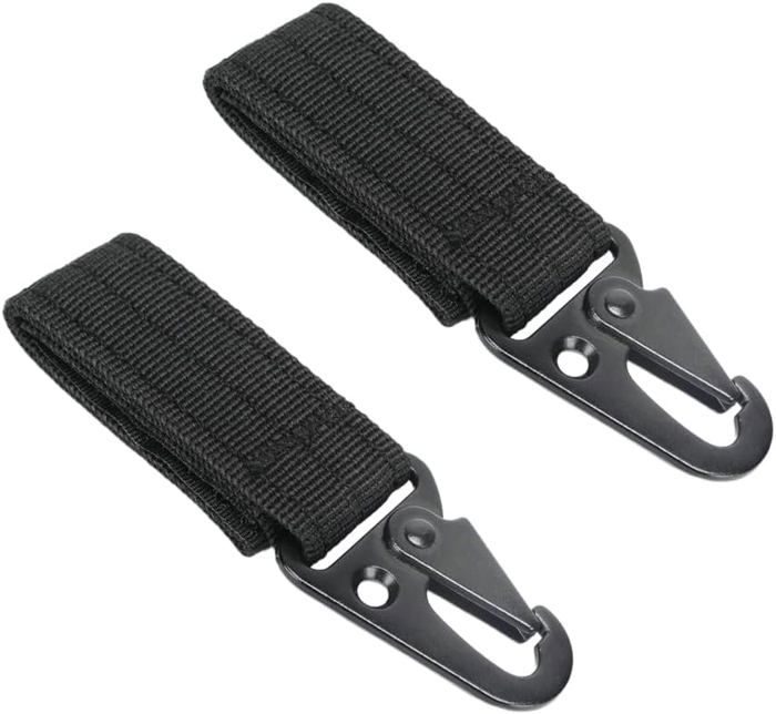 Ceinture Tactique Nylon Noir Avec Mousqueton Métal Et Pince – 11,5×2,5 Cm – Randonnée