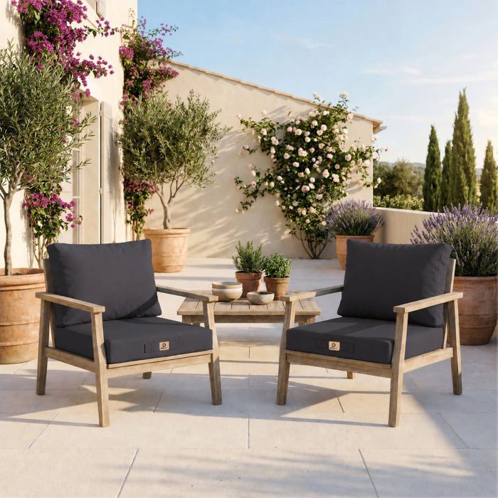 Coussins pour salon de jardin déhoussable 50x50cm Gris carbone