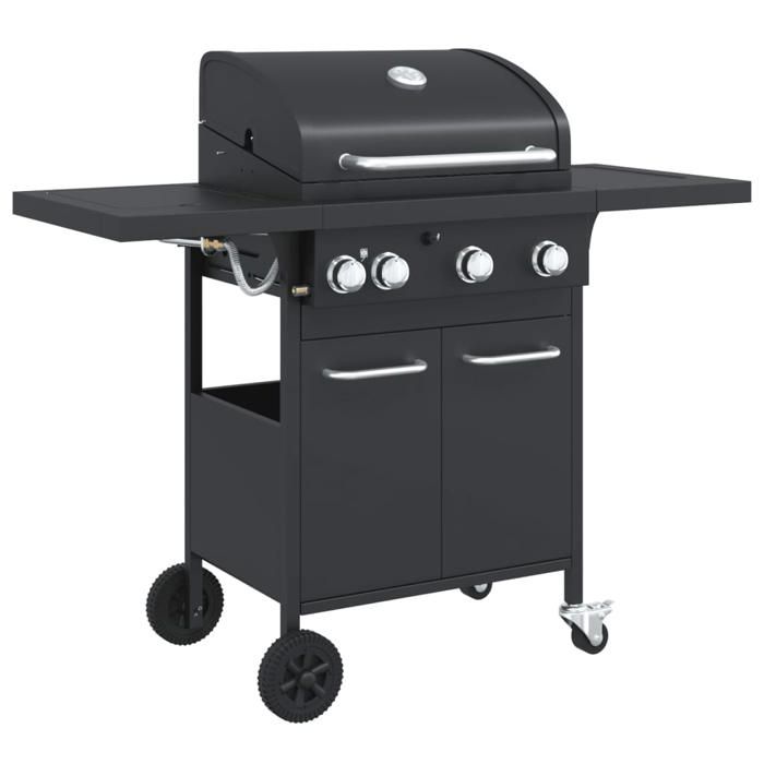 Barbecue à Gaz Sans Fumée 4 Brûleurs - Table Inox Avec Brûleur Céramique Infrarouge & Grille Fonte