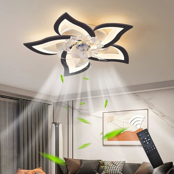 Ventilateur plafond silencieux chambre 69 cm – plafonnier ventilateur connecté avec lumière tricolore timer élégance florale - Prumya