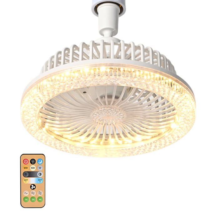 Ventilateur Plafond avec Lumiere et Telecommande E26/E27 Lampe Ventilateur Plafond Minuterie Réglable 3 Vitesses & 3 Couleur - Handeiu