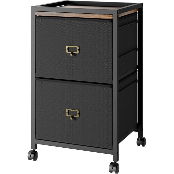 DESSERTE DE BUREAU - HOERFURIY - Mobile - 2 Tiroirs - Métal - 40x40x67 cm Noir