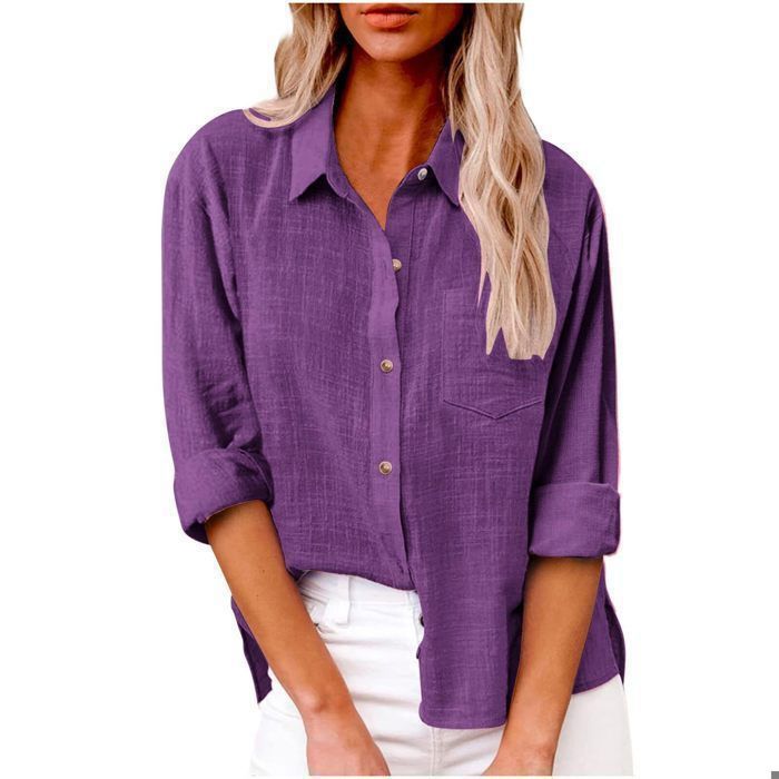 Chemise lin col V manches longues jaune pastel femme | Cache Cache