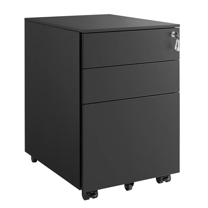 Caisson de bureau à roulettes avec 3 tiroirs et classeur suspendu armoire de bureau verrouillable