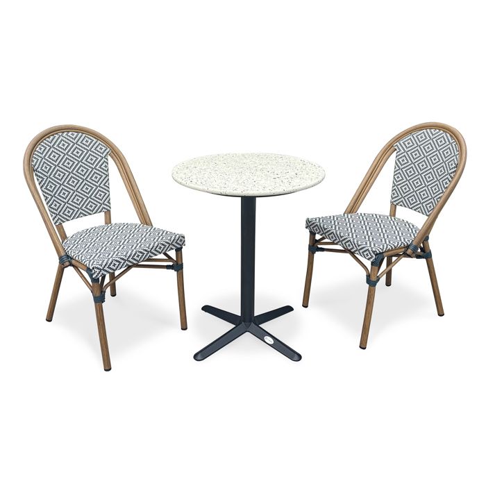 Ensemble repas de jardin 2 places en acier et plateau rond terrazzo  - Bleu marine - BISTRO