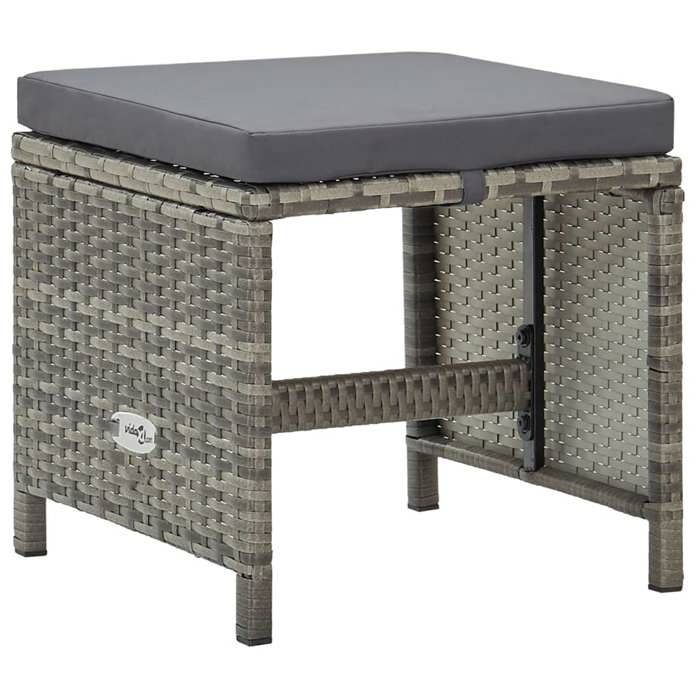 Tabourets de jardin - 4 PCS - avec coussins Résine tressée Gris C1747