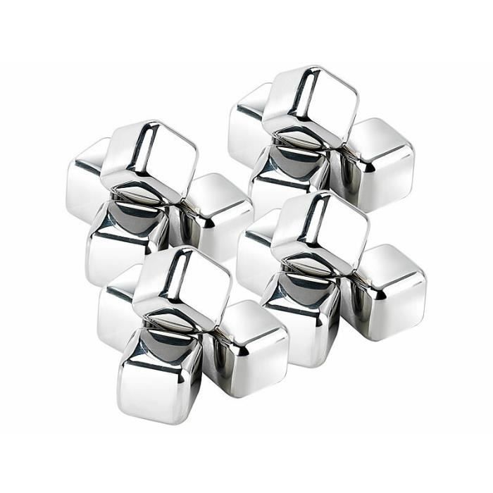 Lot De 8 Glaçons Acier Inoxydable Réutilisables – Avec Clip, Pour Whisky, Cocktails & Boissons