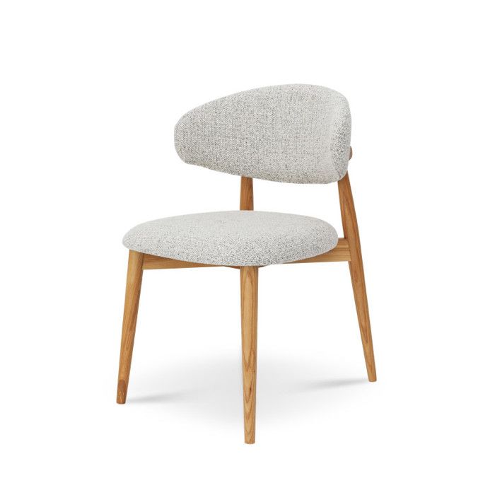 Chaise Skandi en bois massif et assise en tissu chiné gris