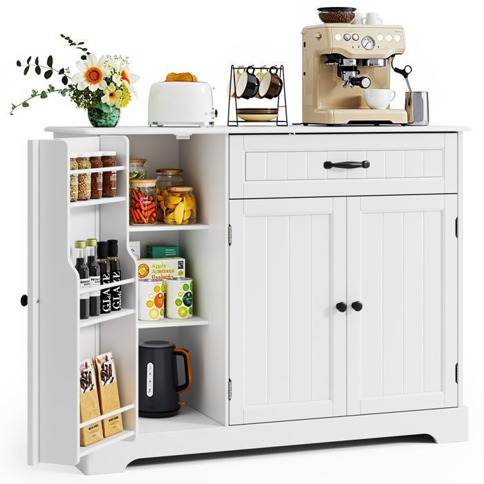 Buffet de Cuisine - Bealife - Meuble Rangement - 1 Tiroir - 3 Portes - 5 Niveaux - Meuble Bas - Salon - Blanc - 105x40x84 5cm
