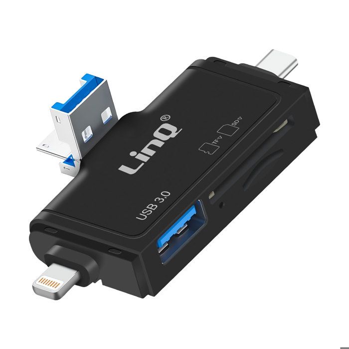 Lecteur de carte 7-en-1 - LINQ - Noir - USB 3.0 - Compatible SD/micro-SD - Multi-Connecteurs