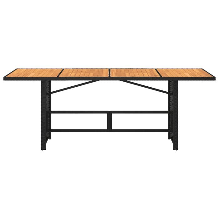 Table de jardin en bois dacacia - WIENS - Résine tressée - 190x80x75 cm - Noir - Résistance aux UV - Cadre en acier