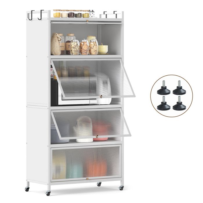 Buffet de Cuisine à 5 Niveaux COSTWAY sur Roulettes Portes Relevables Patins Remplaçables pour Salle à Manger Salon BureauBlanc