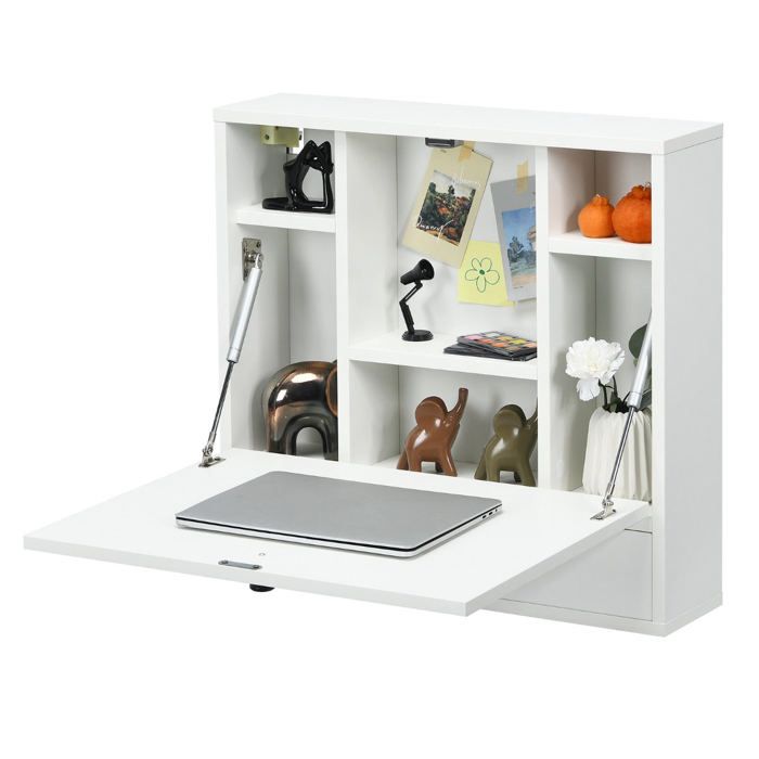 Bureau mural multifonctionnel 60 x 15 x 57 cm avec étagères pratiques style moderne en