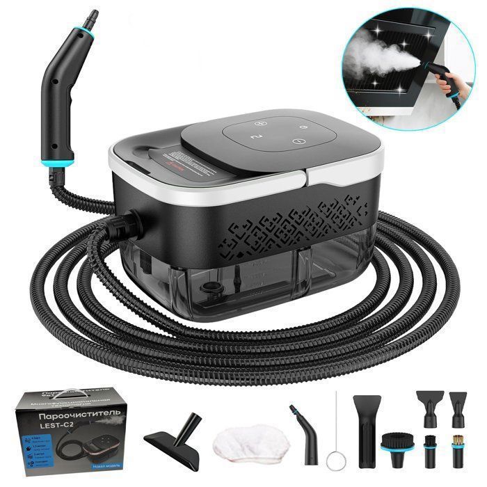 Nettoyeur Vapeur Haute Pression Haute Pression 4bar2500W1250ml6 vitessesAvec 10 accessoires Pour Cuisine/Salle de Bain/Maison