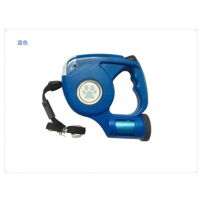 Laisse LED rétractable pour chien - Phoesky - 4 5 m - 45 kg - Bleu - Lampe de poche intégrée - Sac à déchets inclus