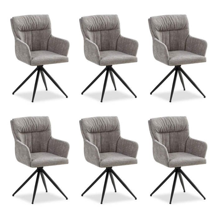 Chaise rembourrée Lin gris Lot de 6 pivotant avec accoudoirs Cuisine Salle à manger Bureau Chaise rembourrée Lin gris Lot de 6 pivotant avec accoudoirs Cuisine Salle à manger Bureau