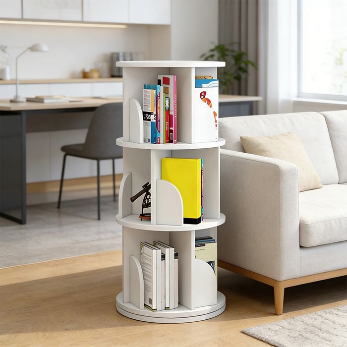 LVHCMFOHM Bibliothèque Pivotante 360° Blanc Étagère Rotative Ronde à 3 Niveaux 40x40x98 cm pour Salon/Chambre/Bureau