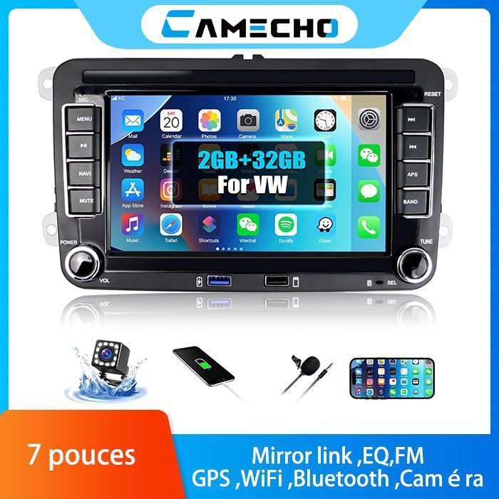 2+32GB Android 13 Autoradio 7 pour VW Golf 5 Golf 6 Skoda Polo Passat Tiguan Touran GPS WiFi Bluetooth Caméra