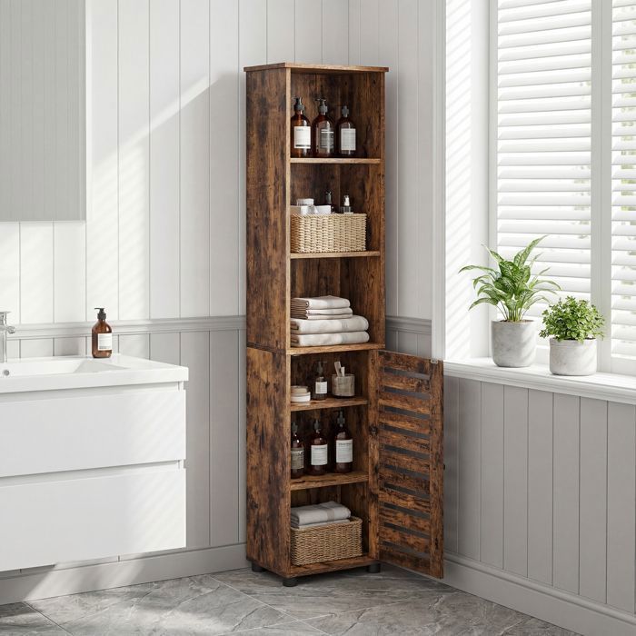 Armoire de Salle de Bain Colonne De Salle De Bain avec 3 Compartiments Ouverts et 2 Étagères Réglables Marron Armoire de Salle de Bain Colonne De Salle De Bain avec 3 Compartiments Ouverts et 2 Étagères Réglables Marron