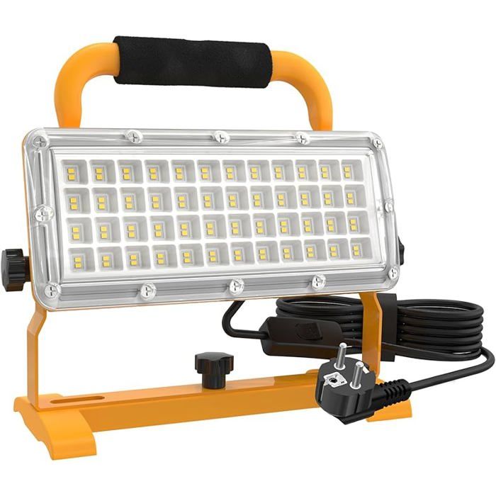 Projecteur de chantier LED 6500LM 85 277v Lampe de travail avec câble de 3m fiche et interrupteur 5000K de travail