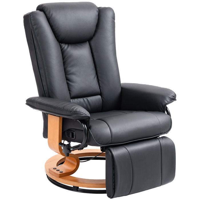 Fauteuil relax pivotant - Cuir reconstitué noir - Fonction inclinable 135° - Repose-pieds intégré - Rotation 360°