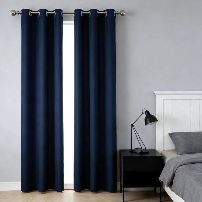 Rideau occultant 100x200cm bleu marine doux thermique opaque anti-UV salon cuisine