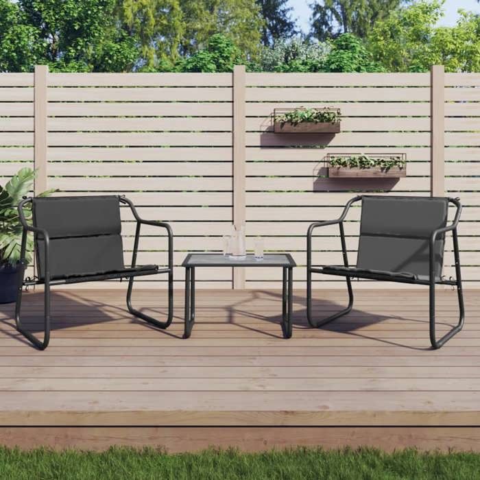 Salon de jardin - vidaXL - acier - anthracite - 2 chaise + 1 table - avec coussins - 3 pcs - 60 x 40 x 40 cm@ggd62w