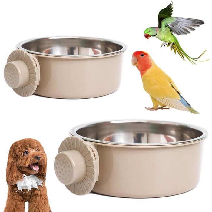 Lot de 2 Gamelles Oiseaux - Acier Inoxydable - Mangeoire Suspendue - Anti-Renversement - Perroquets et Petits Ani MICRODERMABRASION