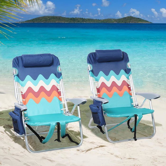 Chaise de plage pliable 4 positions - lot de 2 en aluminium et polyester avec sac isotherme - charge max 113 kg